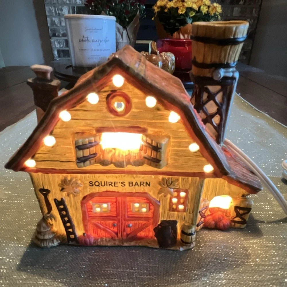 VTG Country Cottage Illuminated Ceramic Autumn Village House 